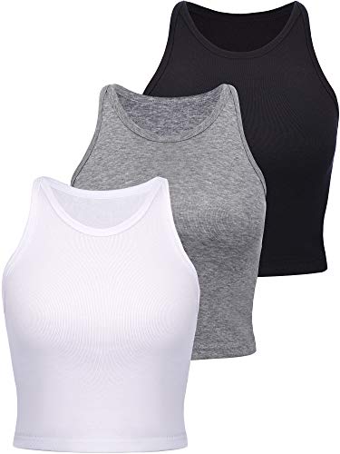 3 Style Cotton Basic Sleeveless Racerback Crop Tank Top Womens Sports Crop Top
